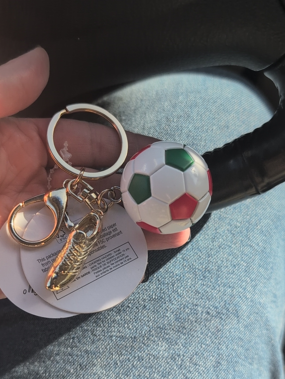 Fifa Soccer Ball Keychain with Gold Shoe Charm - Red Green White
